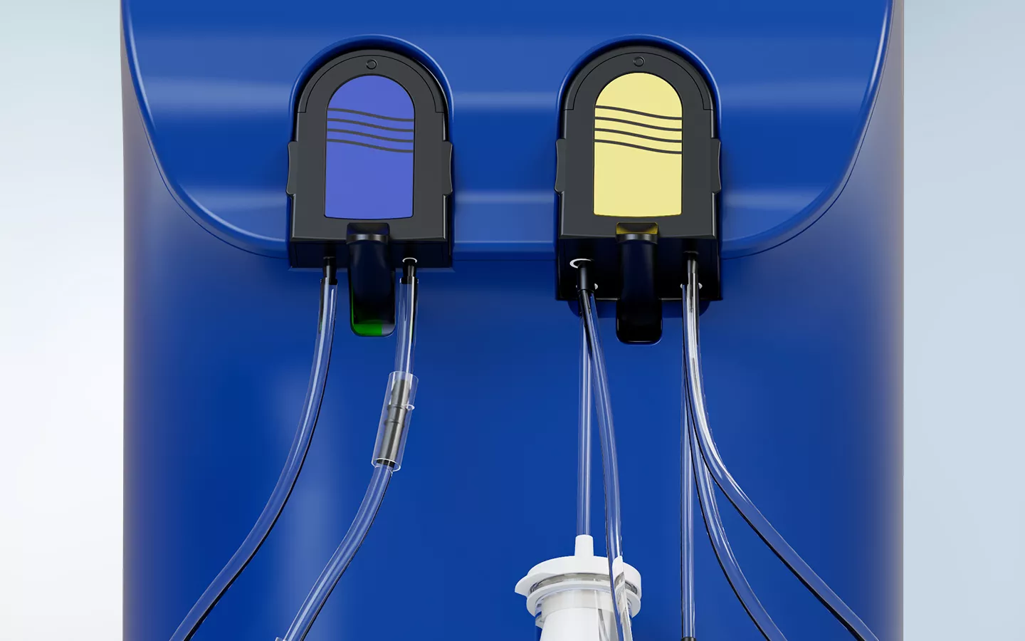 Nahaufnahme der Sicherungshebel am Fluent Pro Flüssigkeitsmanagement-System